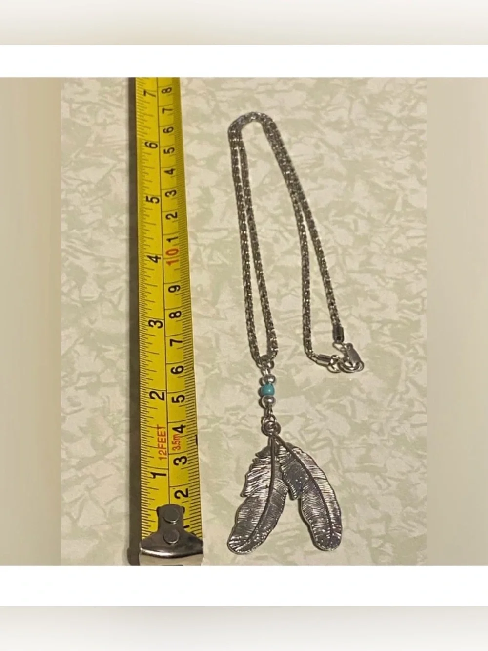 Silver Tone Feather Necklace #6315